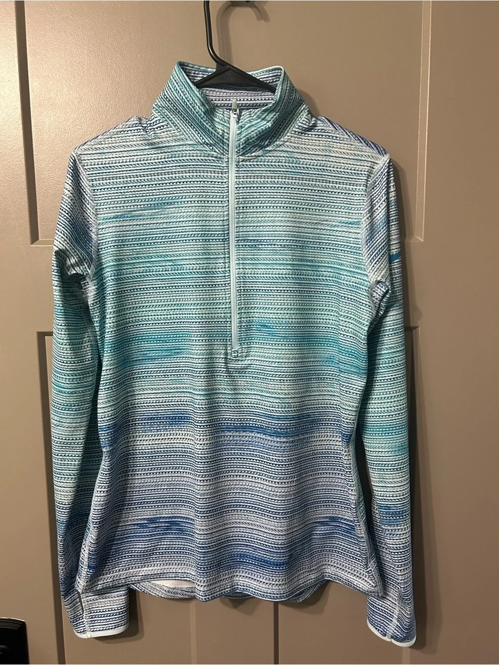Nike Dri Fit Blue and Aqua Striped Quarter-Zip Pullover